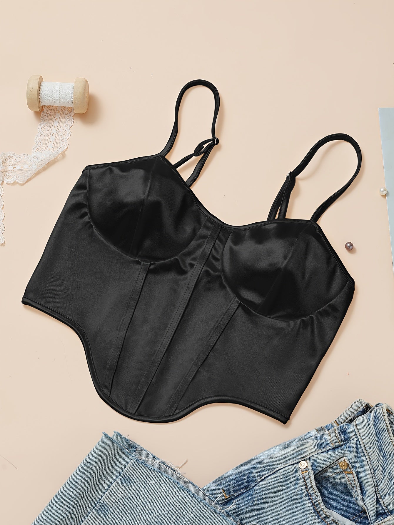 Chic Light Purple Satin Corset Crop Top .