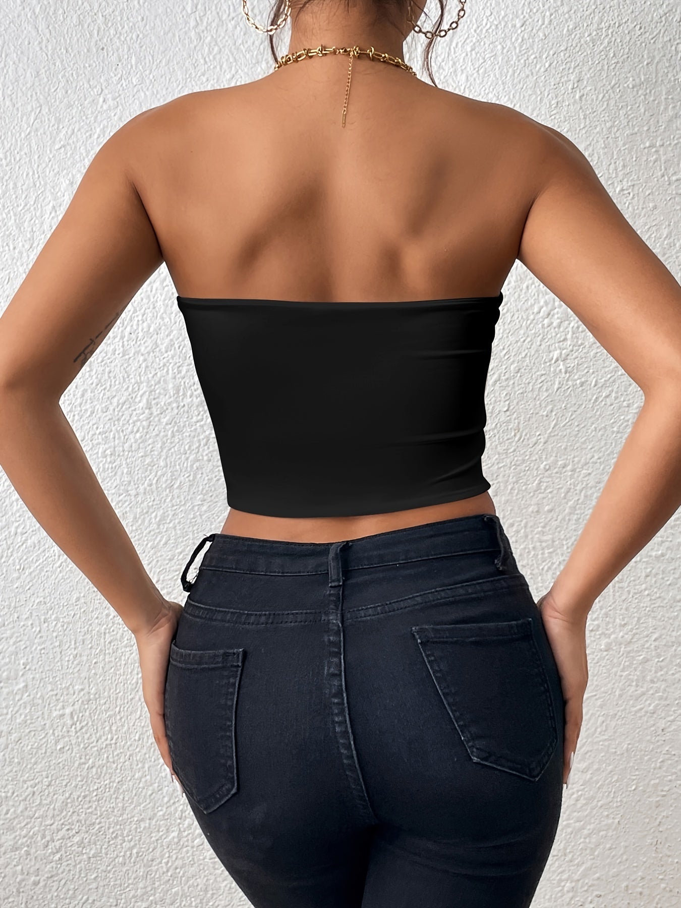 Sexy Bodycon Crop Tube Top, Solid Stretchy Tube Top,