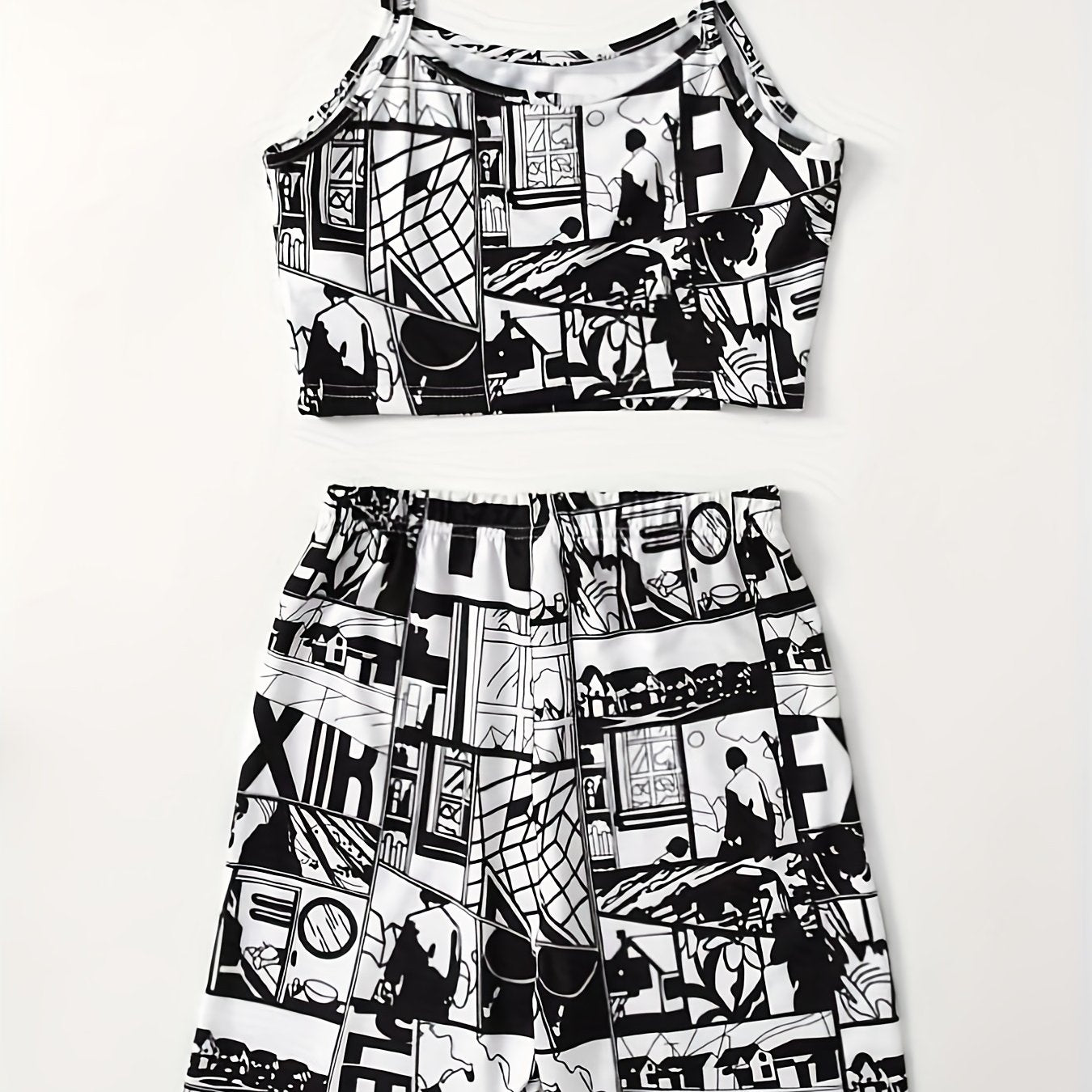 Anime Print Two-piece Shorts Set,