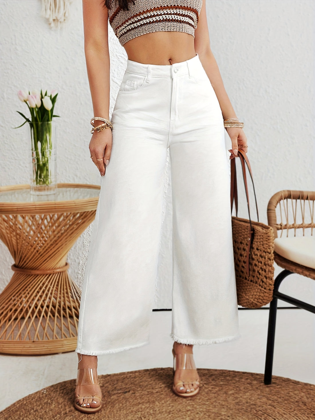 5019 Women's High-Waisted Straight-Leg Jeans - Stretchy Non-Transparent Pants with Built-In Zipper Closure, All-Season Elegant Casual Formal Trousers for Everyday & Special Occasions, Versatile Bottoms, Timeless Design, Durab