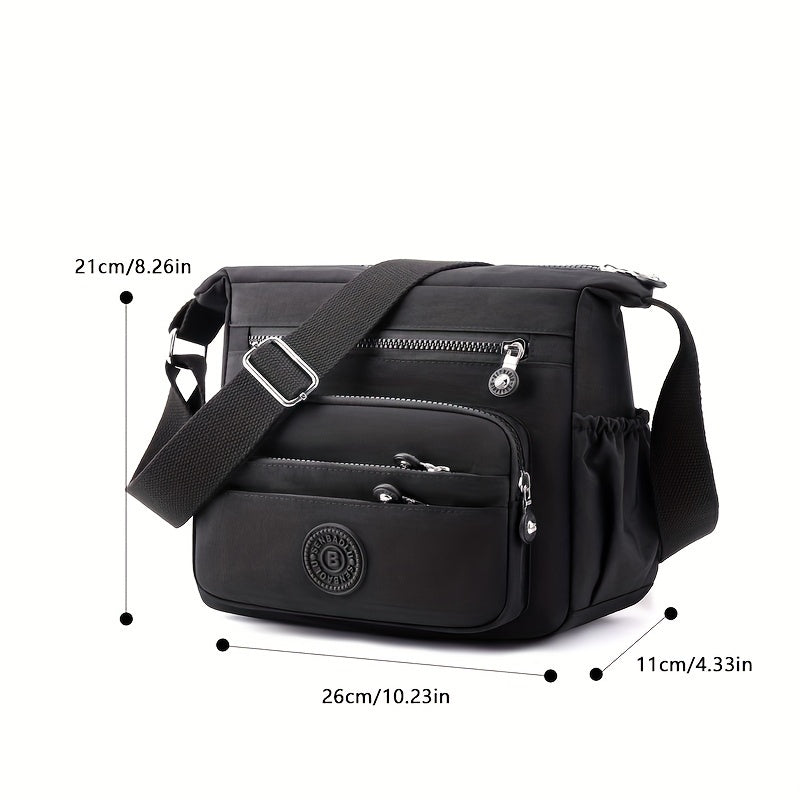 Chic Black Nylon Crossbody Bag for Women - Lightweight, Adjustable Strap, Multi-Pocket Design for Travel, Shopping, Dates & School