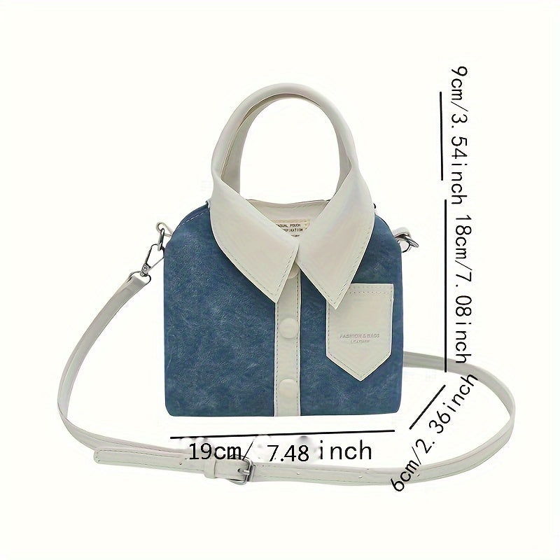 Plaid Shirt Shaped Handbags, Niche Design Crossbody Bag, Top Handle Canvas Satchel Purse
