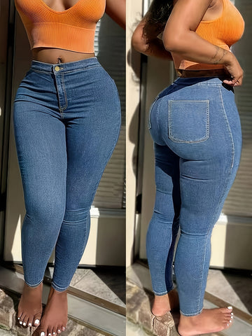 Women'S Slim-Fit Stretch Denim Jeans - Casual, Solid Color, Zipper Detail, All-Season Comfort, Comfortable Fashion|Slim Fit Jeans|Zipper Detail Jeans