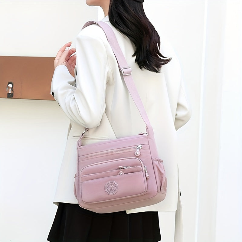 Chic Black Nylon Crossbody Bag for Women - Lightweight, Adjustable Strap, Multi-Pocket Design for Travel, Shopping, Dates & School