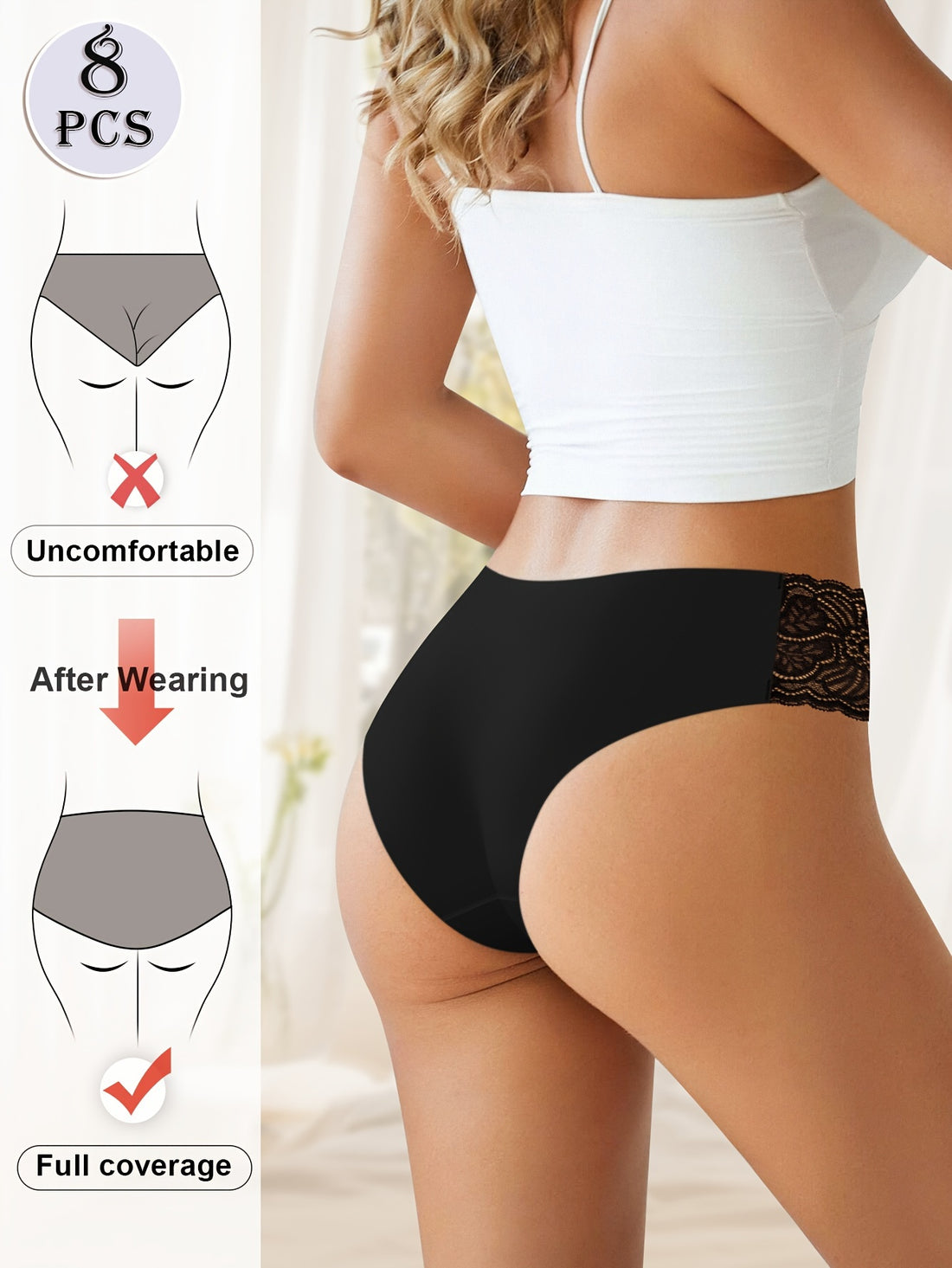 8pcs Letter Print Lace Briefs, Comfy Breathable Stretchy Intimate Panties, /MH