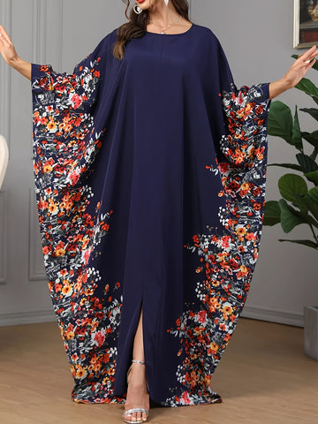 [Elegant | Floral Print] Long Sleeveless Elegant Floral Print Abaya | Spring/Summer Dress with Vibrant Pink, White, and Green Floral Design, Perfect for Casual or Formal Occasions