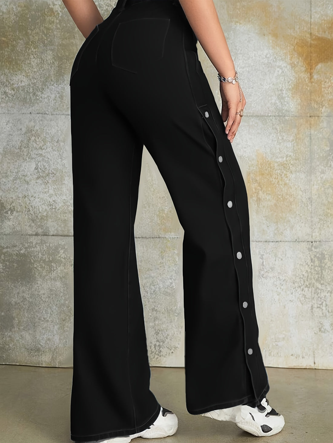 Women's Stretch Spandex Straight-Leg Pants - High-Waisted Non-See-Through Jeans with Button Closure, All-Season Formal & Casual Trousers for Everyday Special Events - Machine Washable Women's Fashion Pants, Versatile Bottoms,