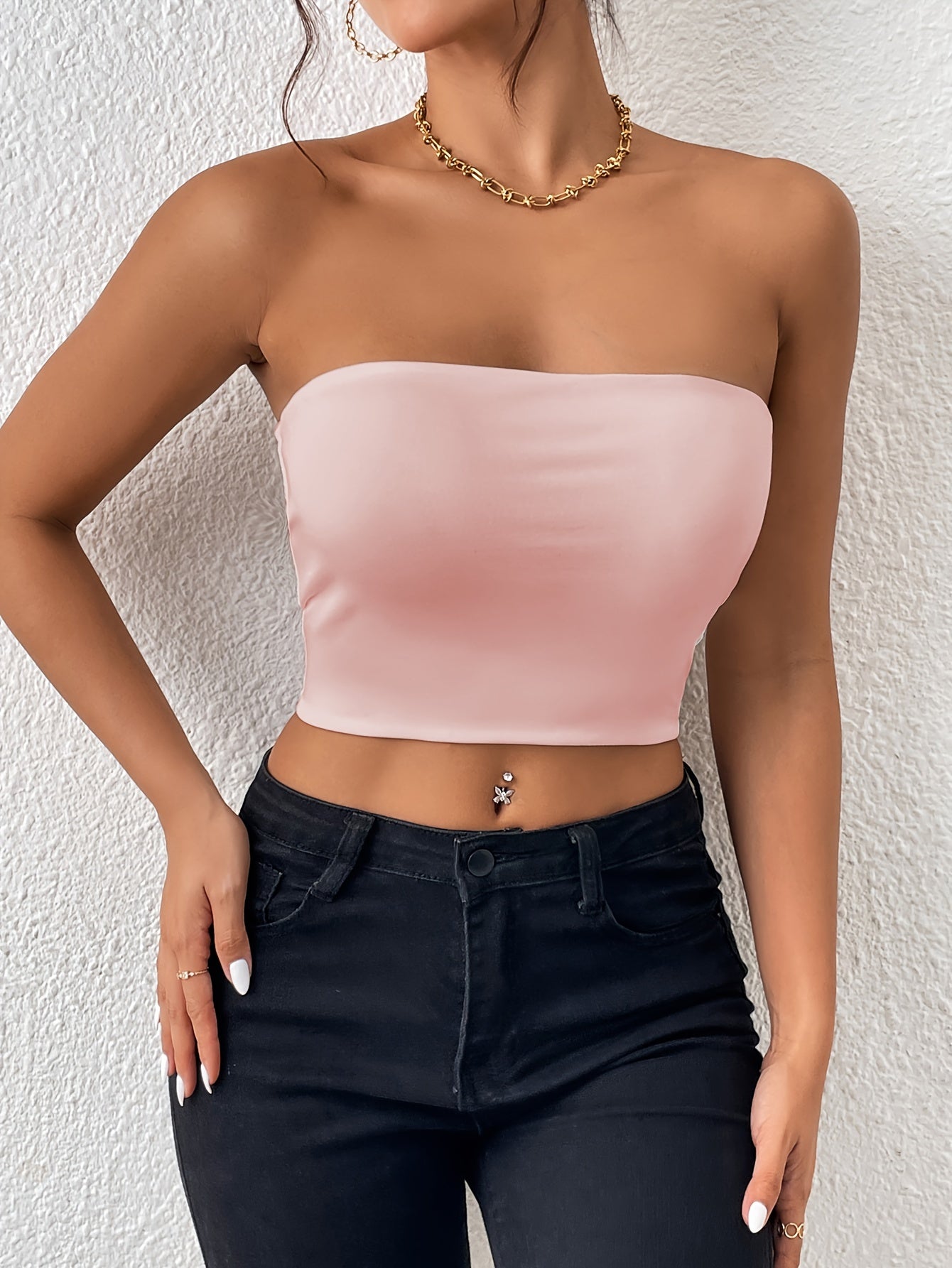 Sexy Bodycon Crop Tube Top, Solid Stretchy Tube Top,