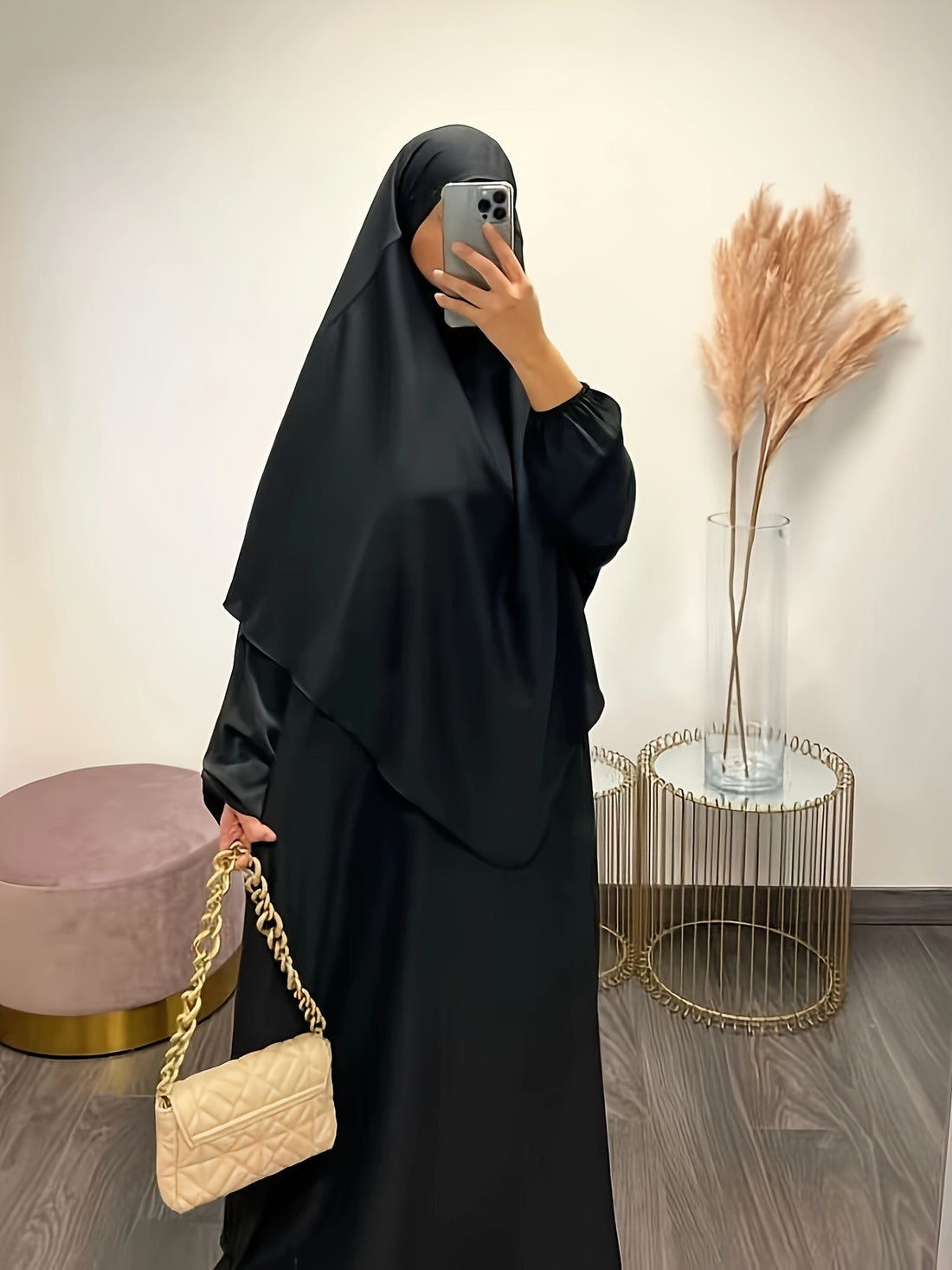 Solid Color Simple Modest Dress, Elegant Long Sleeve Maxi Dress With Hijab, /MH
