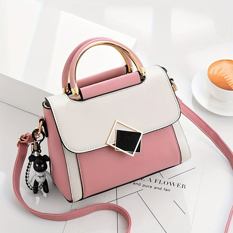 Trendy Colorblock Square Shoulder Bag, All-Match Classic Top Handle Crossbody Wallet For Women