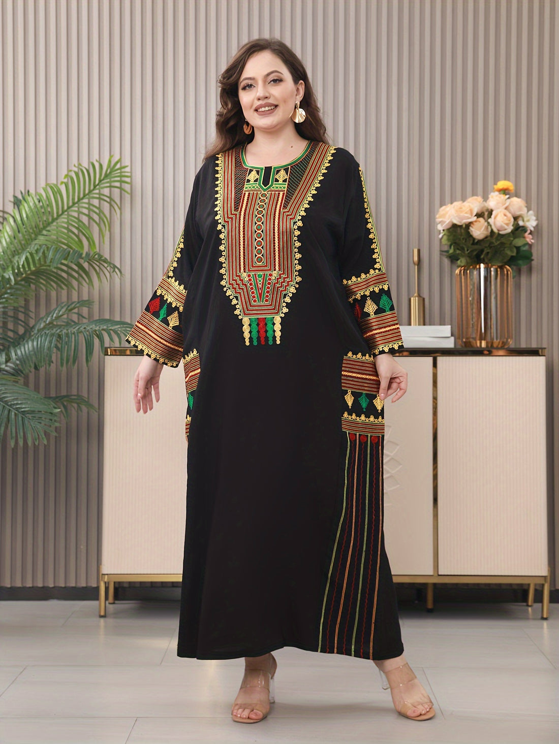 Oriental Embroidered Arab Plus Size Women's Elegant Dress JALABIA ./MH
